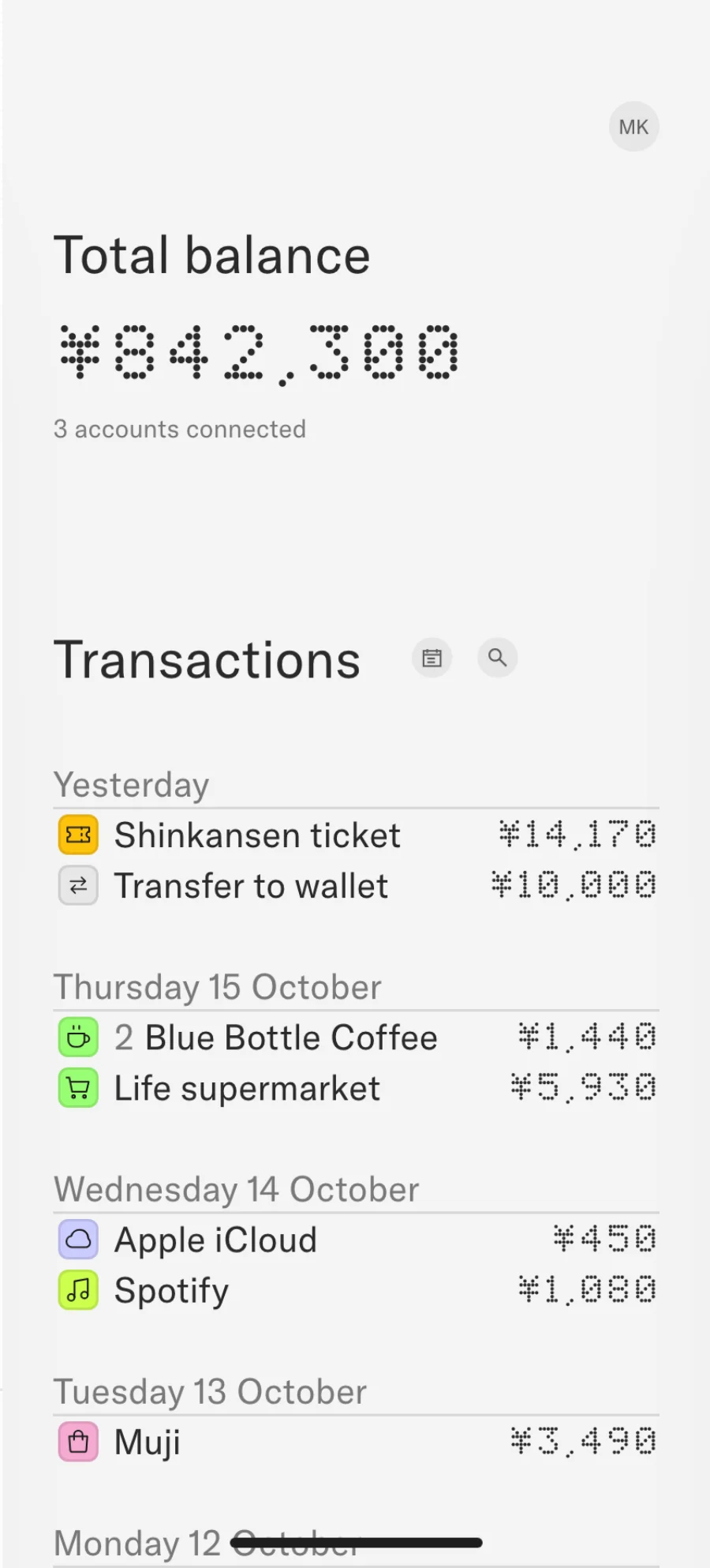 The balance and transactions in Money on an iPhone